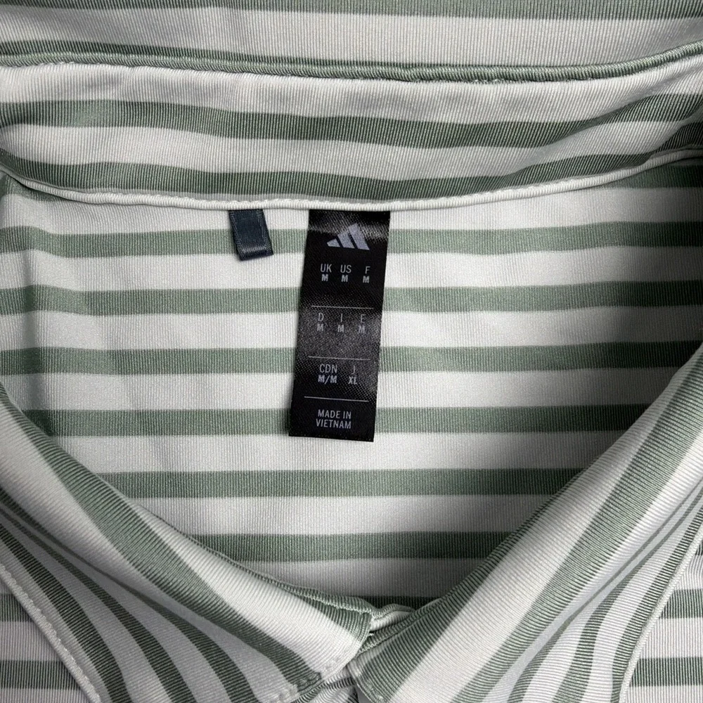 Adidas Golf Shirt‎ Mens Medium Light Green Striped Riverside Golf Course Polo